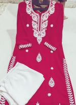 Georgette Pink Festival Wear Lucknowi Chikankari Work Readymade Kurti With Plazzo